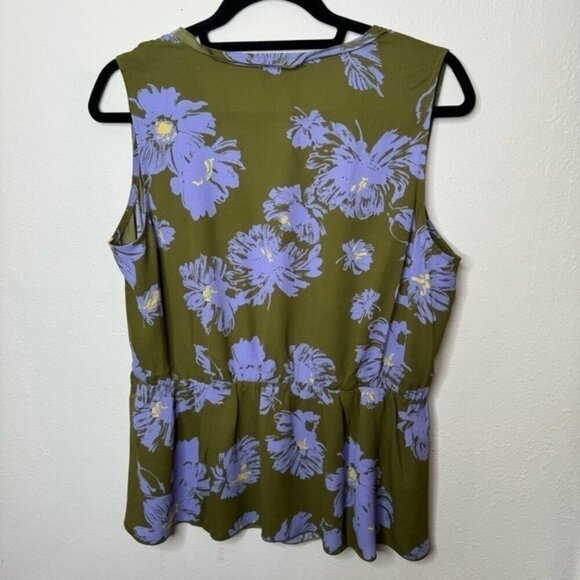 Cabi #4184 Celebrity Green Floral Print Zipper Front Sleeveless Blouse - Picture 6 of 7